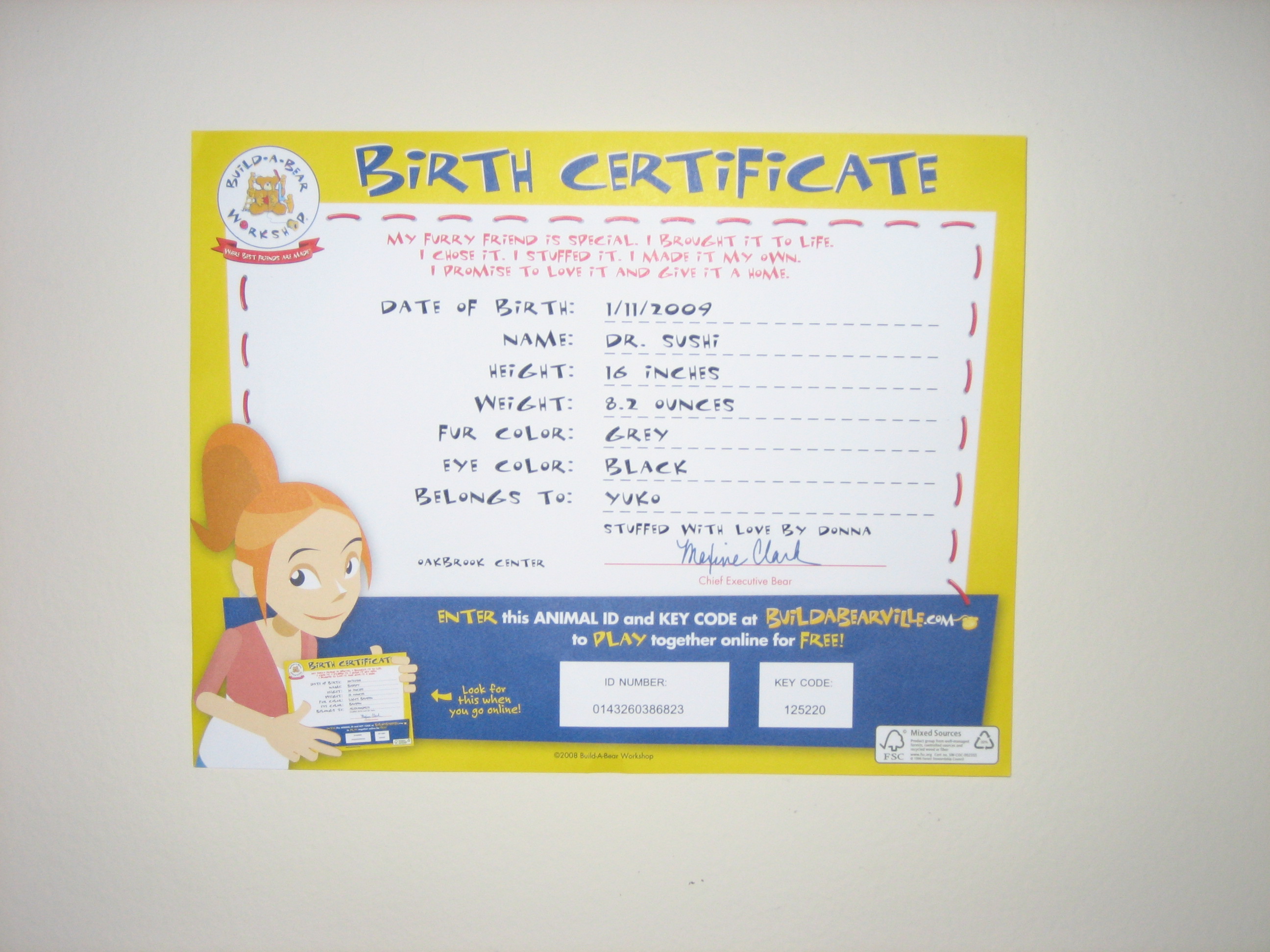 Buildabear Birth Certificate