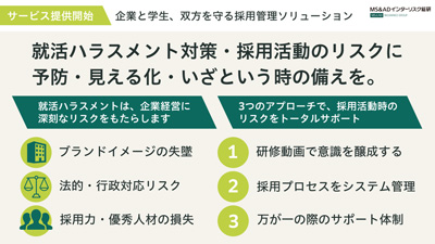 就活ハラスメントリスク、“現場任せ”から“仕組み管理へ　ワークス・ジャパンとともに採用活動におけるリスクマネジメントを強化