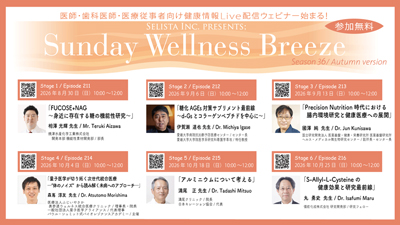Selista Inc. Presents.『Sunday Wellness Breeze』Season 36 Autumn version 全6 Stage 2026年8月30日(日)~10月25日(日)の日曜日の朝に開催